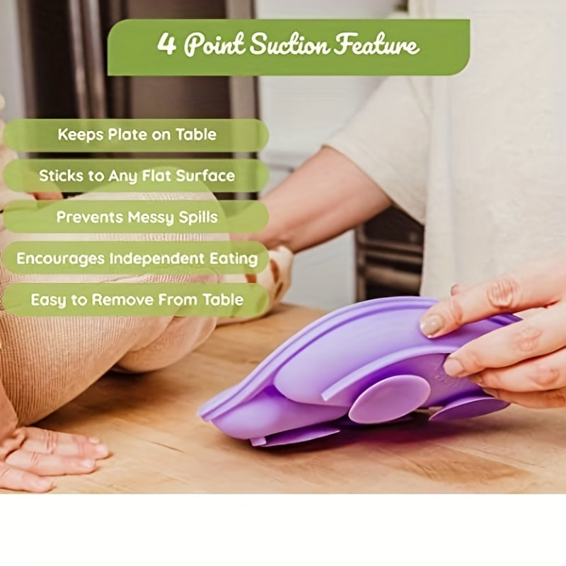 1pc Suction Cup Plate For Babies & Toddlers | 100% Silicone Divided Design Plate | Microwave & Dishwasher Saf