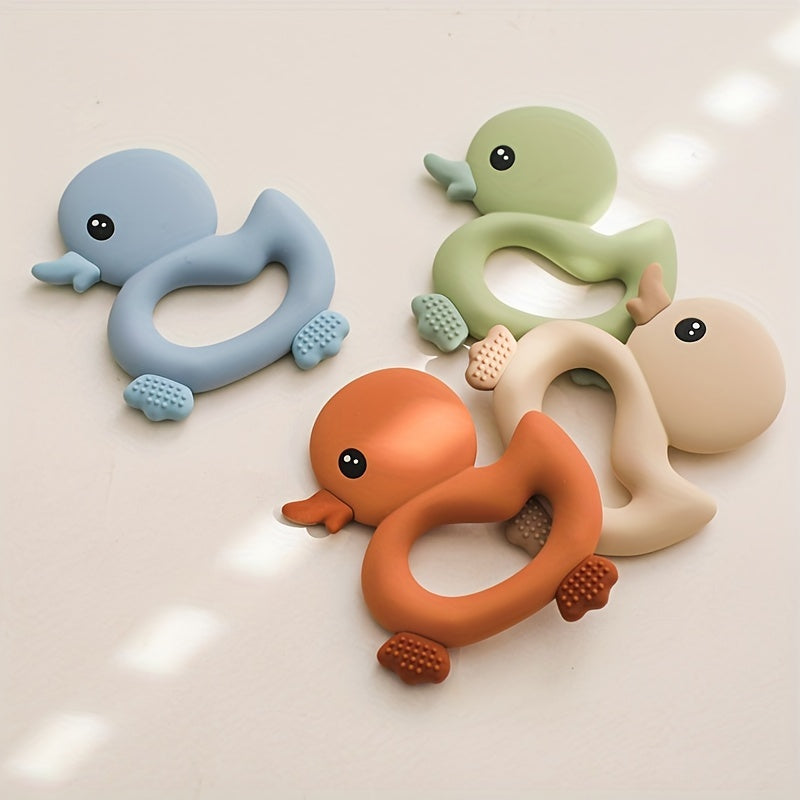 1pc Baby Teether Duck Shape Infant Silicone Teething Toy Can Be Boiled And Bitten Toy Christmas, Halloween, Thanksgiving Day Gift