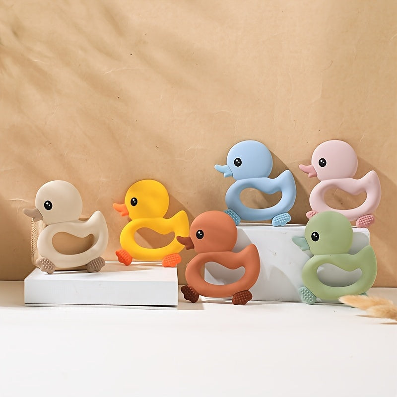 1pc Baby Teether Duck Shape Infant Silicone Teething Toy Can Be Boiled And Bitten Toy Christmas, Halloween, Thanksgiving Day Gift