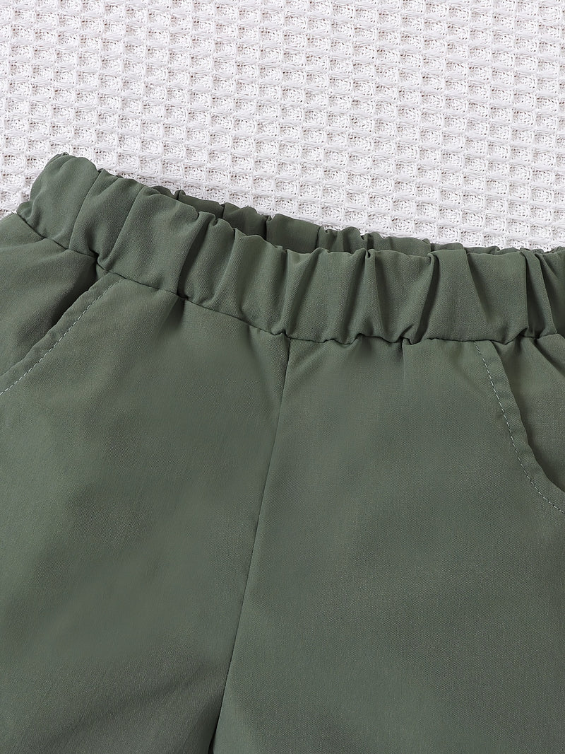 2pcs Infant & Toddler's Vertical Stripe Pattern Summer Outfit, Short Sleeve Shirt & Casual Shorts, Baby Boy's Clothes