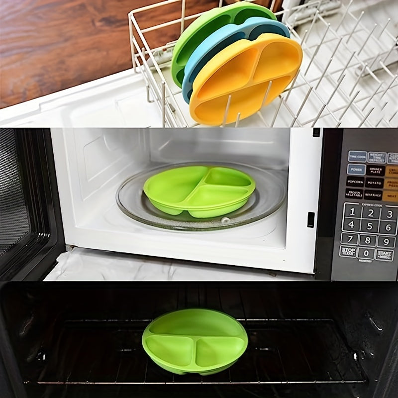 1pc Suction Cup Plate For Babies & Toddlers | 100% Silicone Divided Design Plate | Microwave & Dishwasher Saf