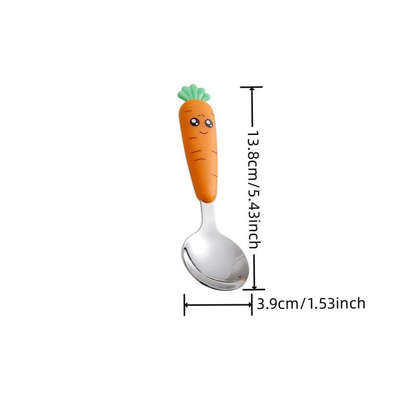 1pc/1set Portable Carrot Tableware, Creative Cartoon Children's Fork Spoon With Handle For Toddlers Kids