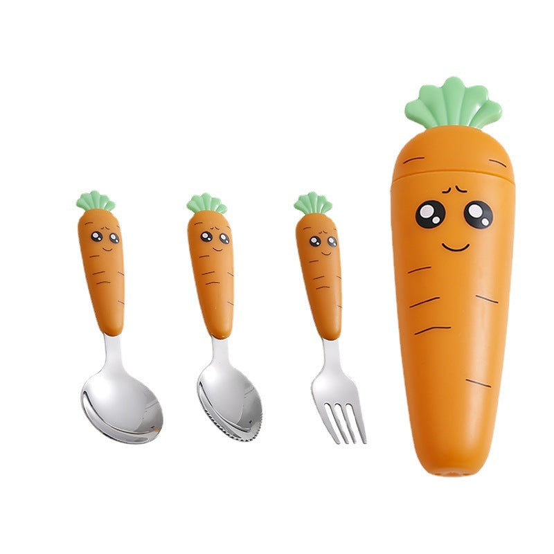 1pc/1set Portable Carrot Tableware, Creative Cartoon Children's Fork Spoon With Handle For Toddlers Kids