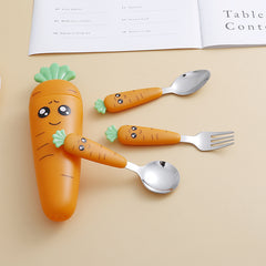 1pc/1set Portable Carrot Tableware, Creative Cartoon Children's Fork Spoon With Handle For Toddlers Kids