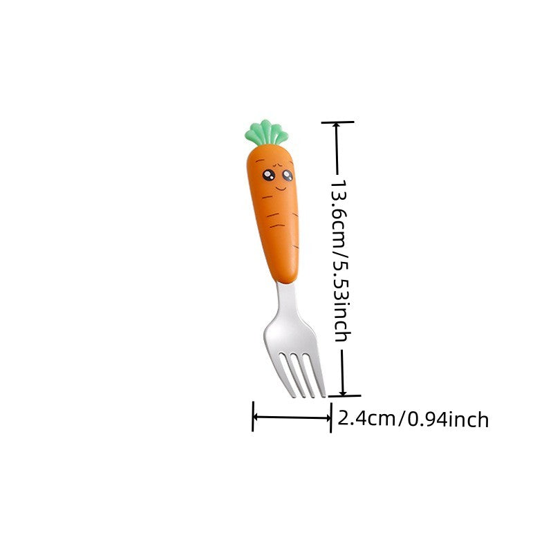 1pc/1set Portable Carrot Tableware, Creative Cartoon Children's Fork Spoon With Handle For Toddlers Kids