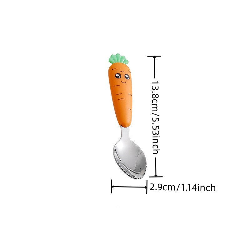 1pc/1set Portable Carrot Tableware, Creative Cartoon Children's Fork Spoon With Handle For Toddlers Kids