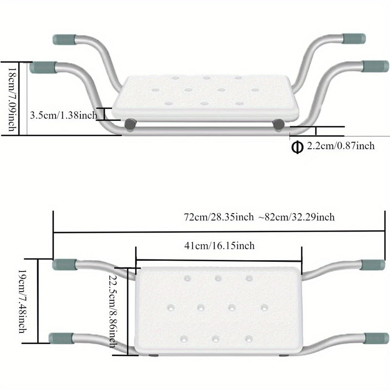 Adjustable White Aluminum Bath Seat - Lightweight, Retractable Bathtub Stool with Anti-Slip Surface for Elderly & Disabled - Durable PE Material, Easy Install