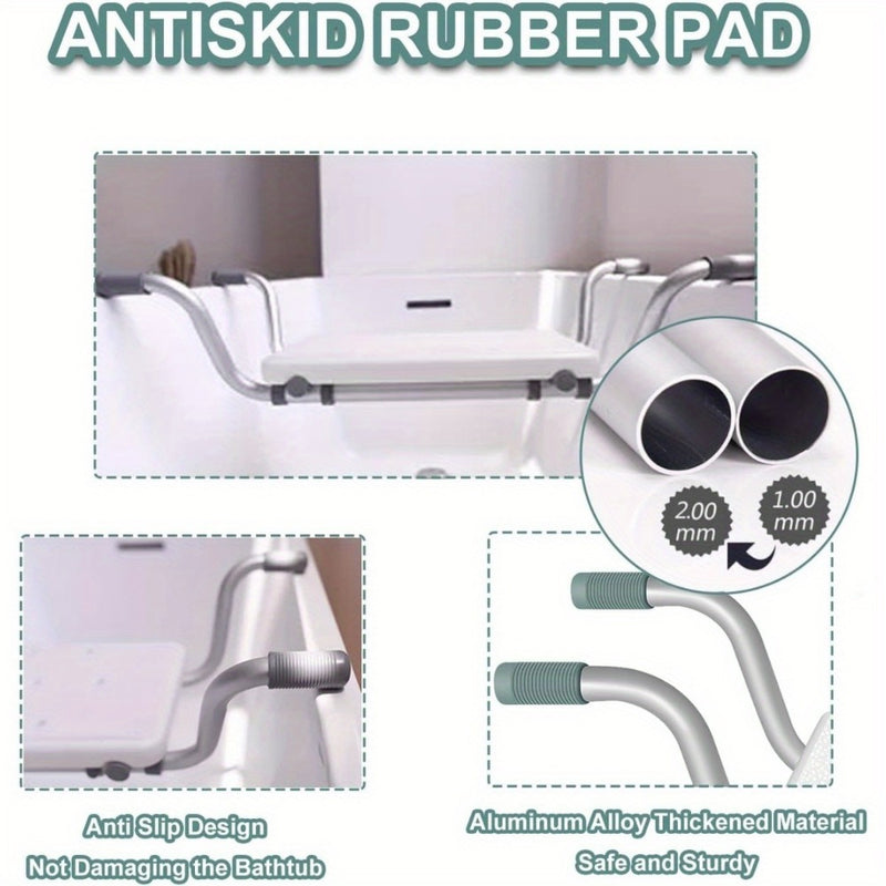 Adjustable White Aluminum Bath Seat - Lightweight, Retractable Bathtub Stool with Anti-Slip Surface for Elderly & Disabled - Durable PE Material, Easy Install