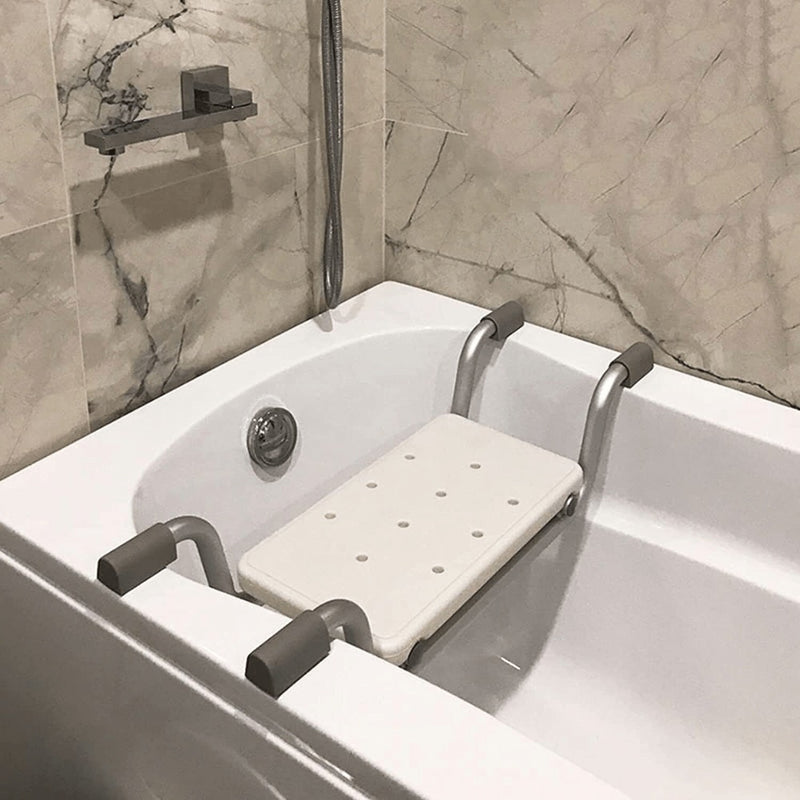 Adjustable White Aluminum Bath Seat - Lightweight, Retractable Bathtub Stool with Anti-Slip Surface for Elderly & Disabled - Durable PE Material, Easy Install