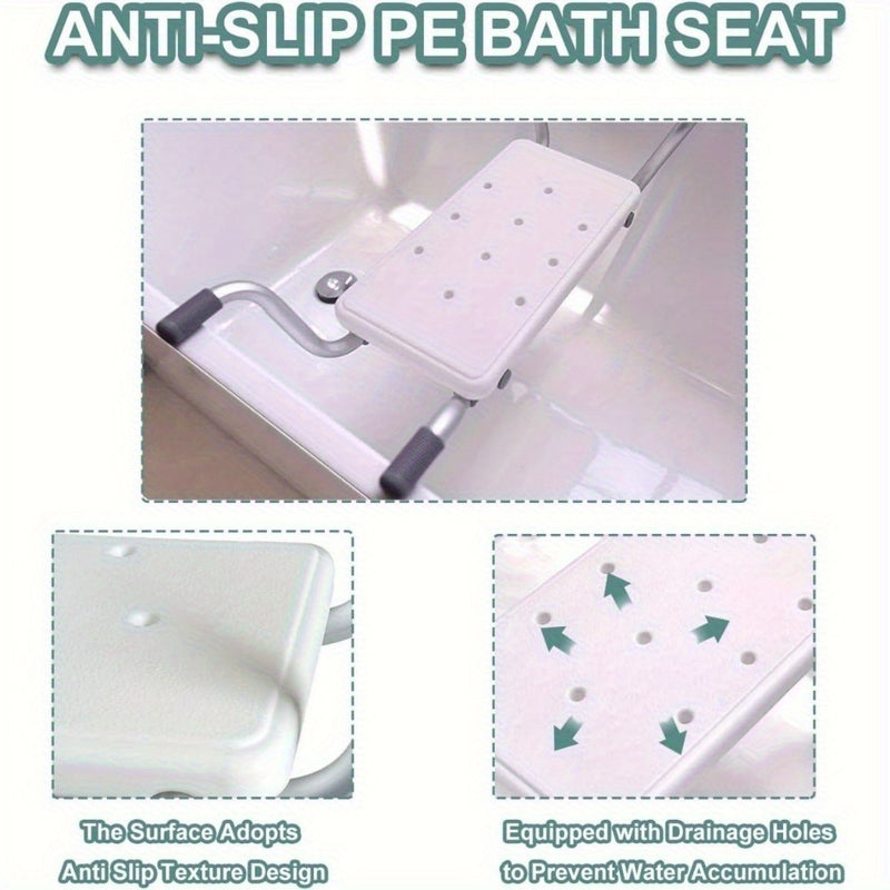 Adjustable White Aluminum Bath Seat - Lightweight, Retractable Bathtub Stool with Anti-Slip Surface for Elderly & Disabled - Durable PE Material, Easy Install