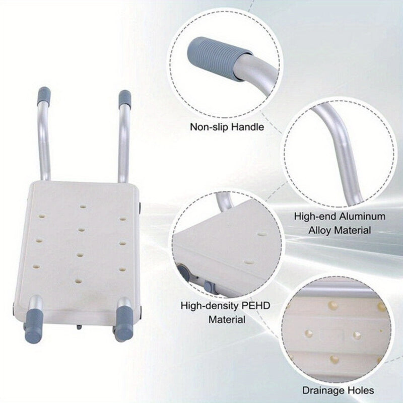 Adjustable White Aluminum Bath Seat - Lightweight, Retractable Bathtub Stool with Anti-Slip Surface for Elderly & Disabled - Durable PE Material, Easy Install