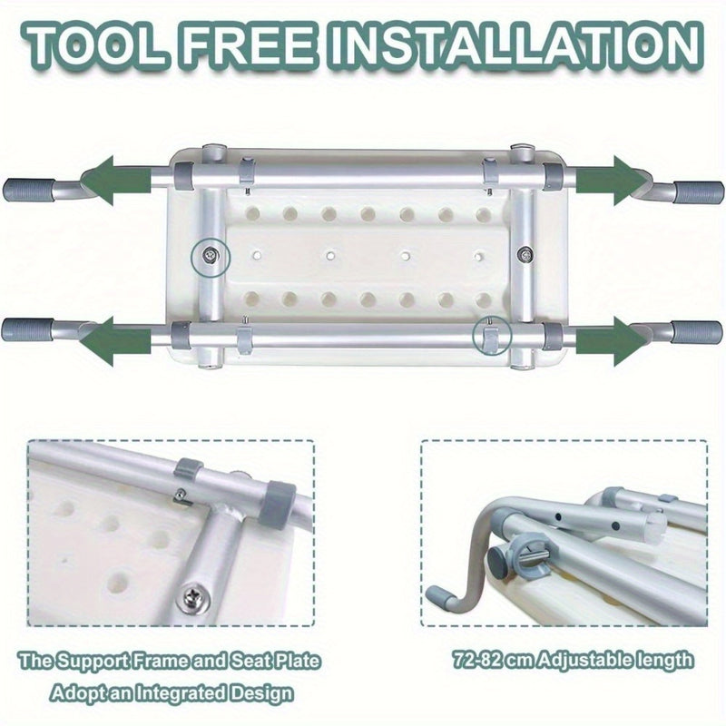 Adjustable White Aluminum Bath Seat - Lightweight, Retractable Bathtub Stool with Anti-Slip Surface for Elderly & Disabled - Durable PE Material, Easy Install