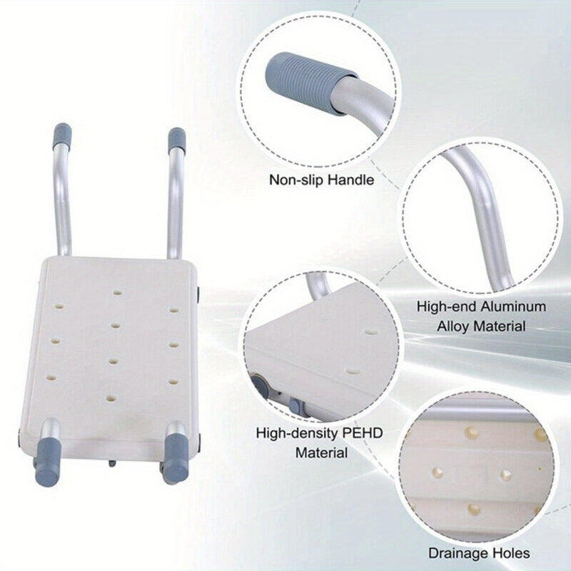 Adjustable White Aluminum Bath Seat - Lightweight, Retractable Bathtub Stool with Anti-Slip Surface for Elderly & Disabled - Durable PE Material, Easy Install