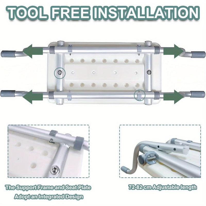 Adjustable White Aluminum Bath Seat - Lightweight, Retractable Bathtub Stool with Anti-Slip Surface for Elderly & Disabled - Durable PE Material, Easy Install