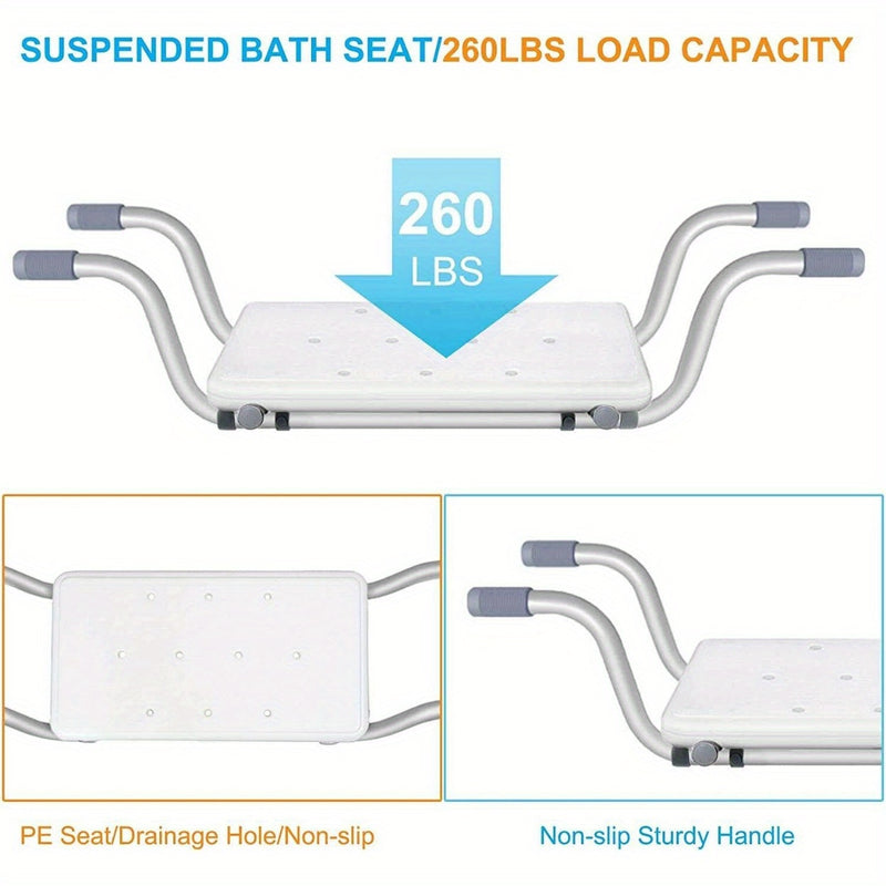 Adjustable White Aluminum Bath Seat - Lightweight, Retractable Bathtub Stool with Anti-Slip Surface for Elderly & Disabled - Durable PE Material, Easy Install