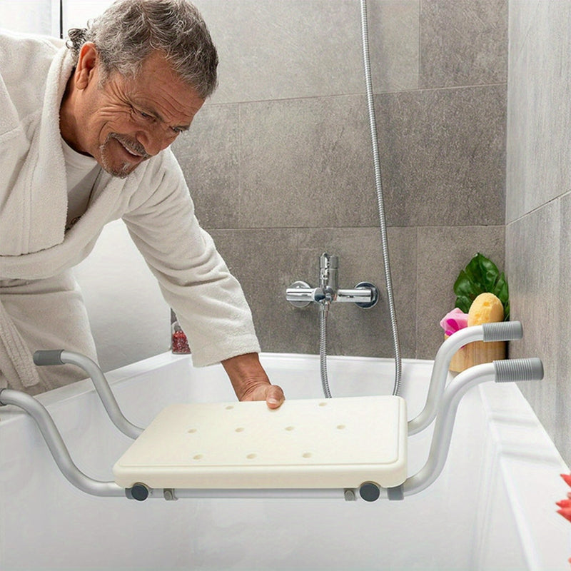 Adjustable White Aluminum Bath Seat - Lightweight, Retractable Bathtub Stool with Anti-Slip Surface for Elderly & Disabled - Durable PE Material, Easy Install