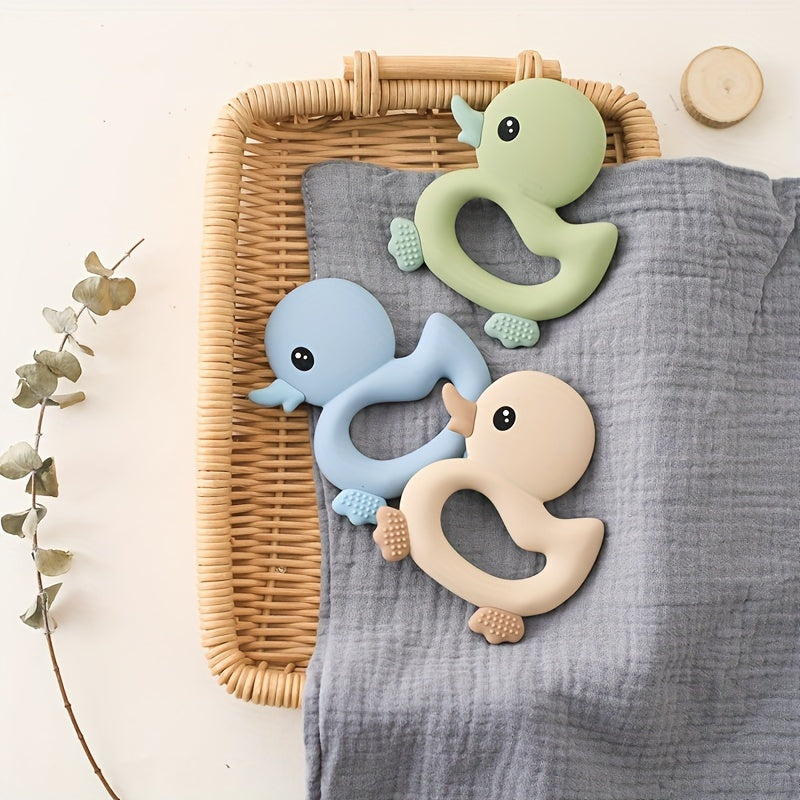 1pc Baby Teether Duck Shape Infant Silicone Teething Toy Can Be Boiled And Bitten Toy Christmas, Halloween, Thanksgiving Day Gift
