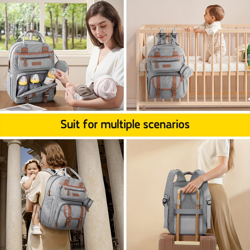 23-30L Expandable Diaper Backpack for Moms & Dads - TSA-Approved Baby Bag with Changing Pad, Stroller Straps, Pacifier Holder & Multiple Compartments - Durable Polyester Travel Essentials Backpack (Grey), Travel Baby Bag | St