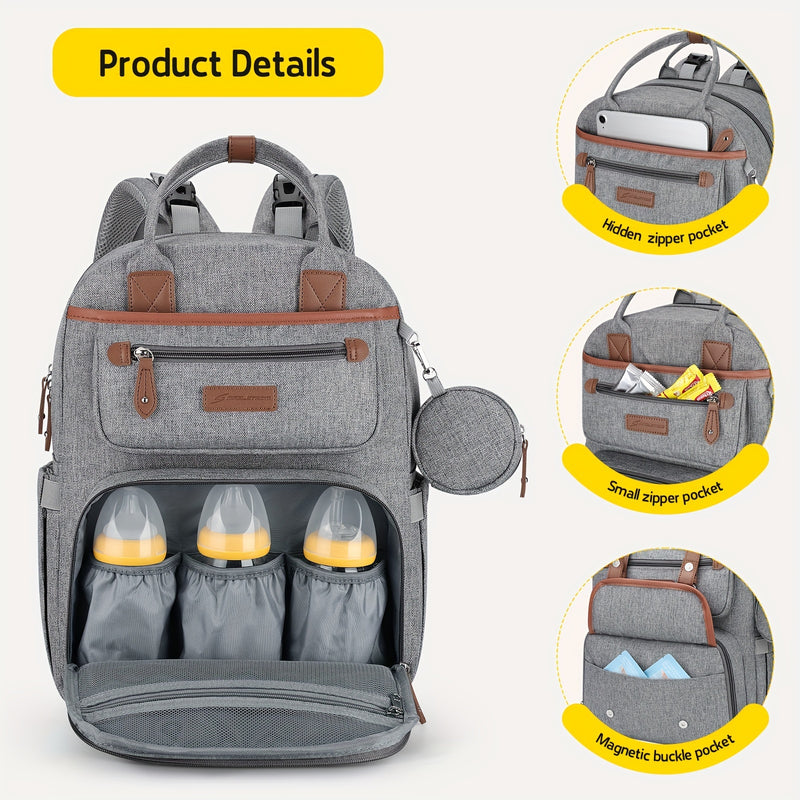 23-30L Expandable Diaper Backpack for Moms & Dads - TSA-Approved Baby Bag with Changing Pad, Stroller Straps, Pacifier Holder & Multiple Compartments - Durable Polyester Travel Essentials Backpack (Grey), Travel Baby Bag | St