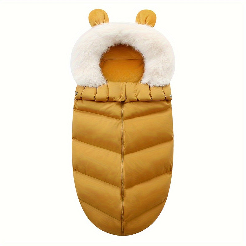 1pc Cozy Fleece-Lined Youngsters Swaddle Wrap - Thick, Warm Winter Parcel Bag with Soft Fur Collar for Youngsters & Youngsters - Windproof, Anti-Startle - Perfect for Outdoor Activities like Fishing - Polyester, Available in
