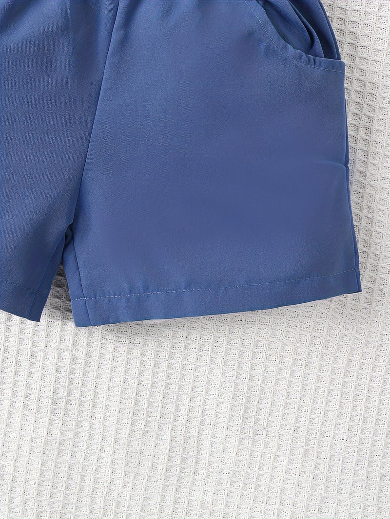 2pcs Infant & Toddler's Vertical Stripe Pattern Summer Outfit, Short Sleeve Shirt & Casual Shorts, Baby Boy's Clothes