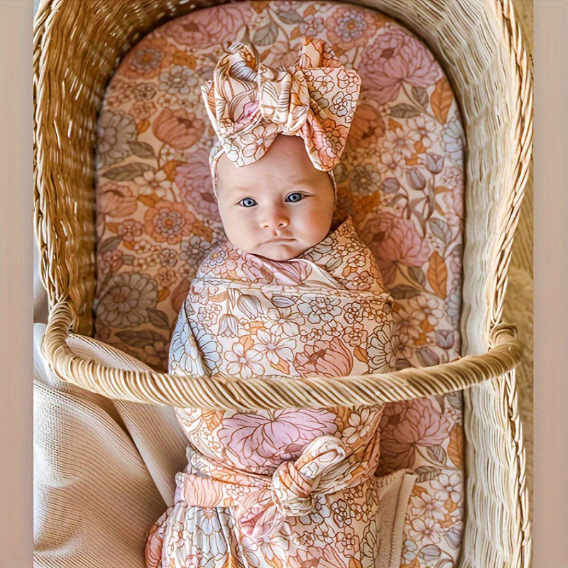 Swaddle Wrap And Headband 2pcs Set, Cute Swaddle Wrap