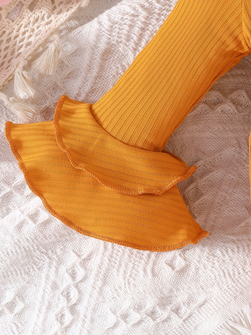 Adorable Infant Girls Spring/Autumn Clothes Set with Bow, Long-sleeved Triangle Romper and Trousers