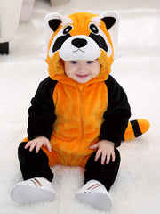 Infant Baby Boys And Girls Cute Little Raccoon Shape Hooded Comfy & Sweet Romper, Single Layer Bodysuit