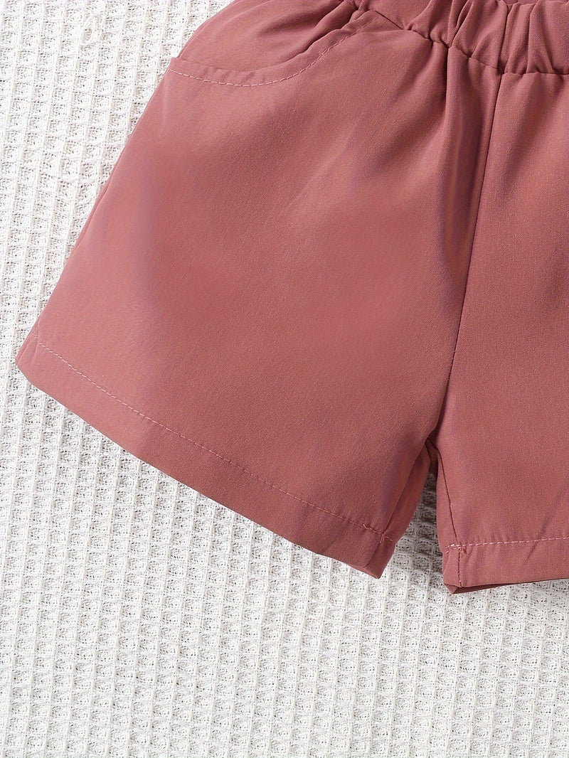 2pcs Infant & Toddler's Vertical Stripe Pattern Summer Outfit, Short Sleeve Shirt & Casual Shorts, Baby Boy's Clothes