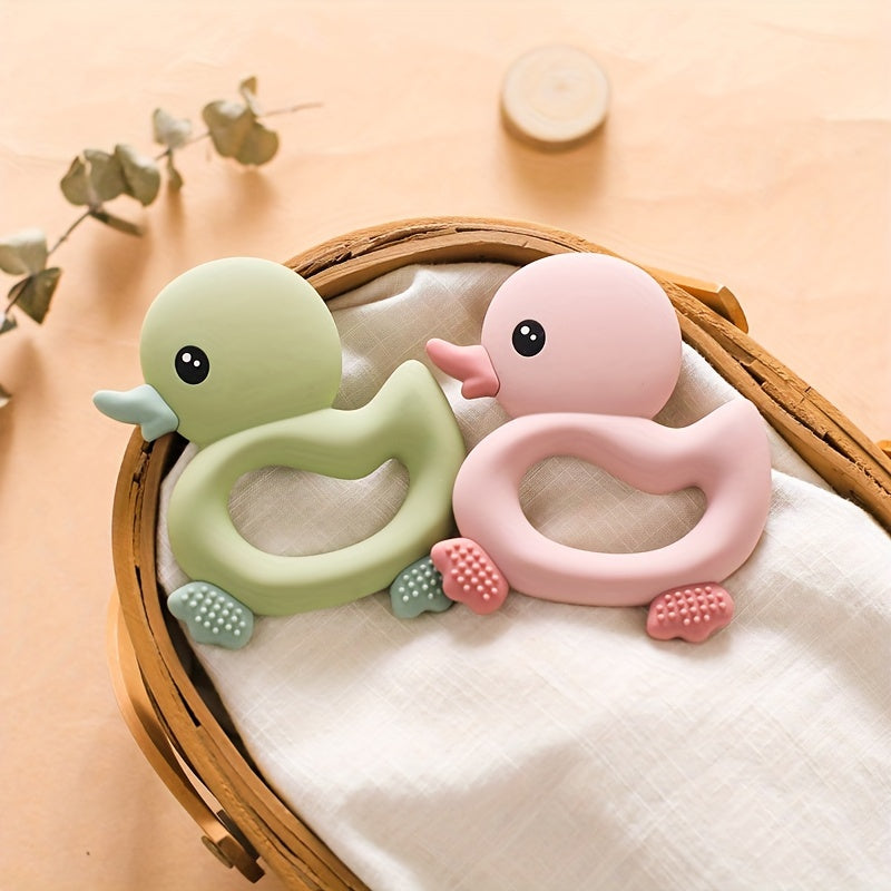 1pc Baby Teether Duck Shape Infant Silicone Teething Toy Can Be Boiled And Bitten Toy Christmas, Halloween, Thanksgiving Day Gift