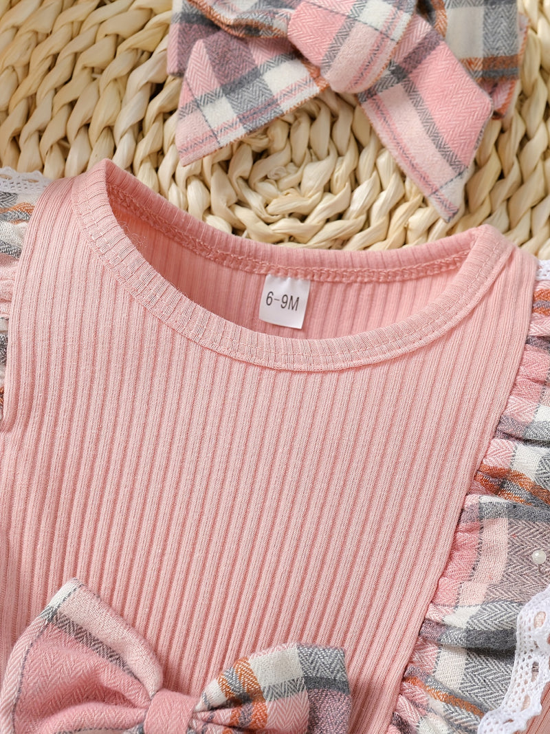 Adorable Princess Dress - Long Sleeve, Lattice Print, Bow Tie, Christmas Themed, Cute and Festive Outfit for Infant Girls