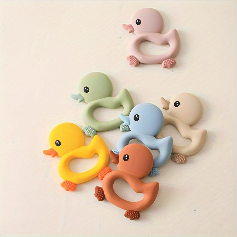 1pc Baby Teether Duck Shape Infant Silicone Teething Toy Can Be Boiled And Bitten Toy Christmas, Halloween, Thanksgiving Day Gift