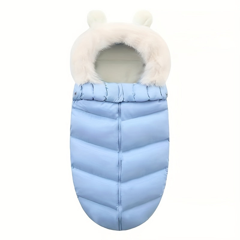 1pc Cozy Fleece-Lined Youngsters Swaddle Wrap - Thick, Warm Winter Parcel Bag with Soft Fur Collar for Youngsters & Youngsters - Windproof, Anti-Startle - Perfect for Outdoor Activities like Fishing - Polyester, Available in