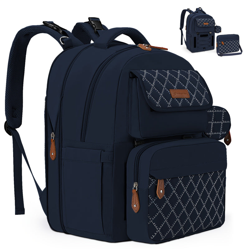 7.66gal-11.89gal Expandable High Quality Diaper Backpack for 2 Kids/Twins - TSA-Approved Large Baby Bag with Removable Crossbody Bottle Bag, Multiple Compartments & Padded Straps, Stylish Black Polyester Gift for Moms & Dads,