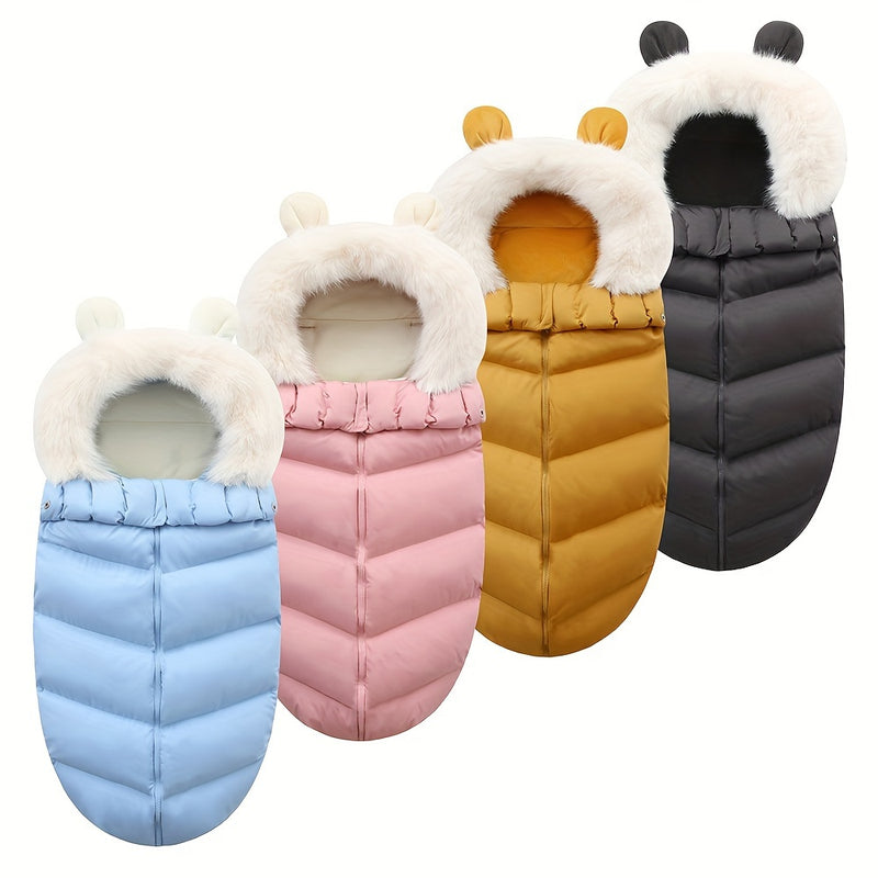 1pc Cozy Fleece-Lined Youngsters Swaddle Wrap - Thick, Warm Winter Parcel Bag with Soft Fur Collar for Youngsters & Youngsters - Windproof, Anti-Startle - Perfect for Outdoor Activities like Fishing - Polyester, Available in