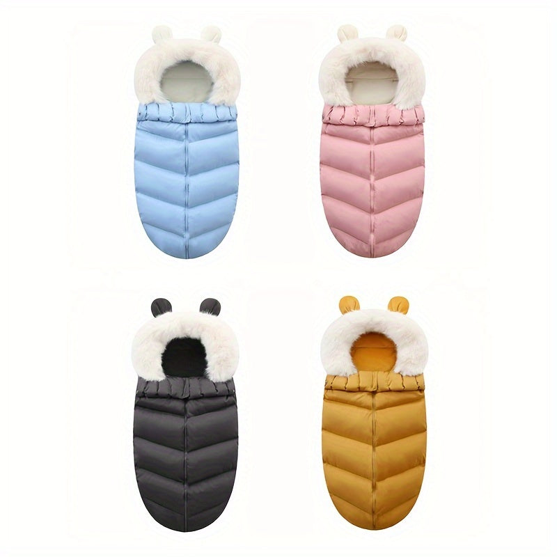 1pc Cozy Fleece-Lined Youngsters Swaddle Wrap - Thick, Warm Winter Parcel Bag with Soft Fur Collar for Youngsters & Youngsters - Windproof, Anti-Startle - Perfect for Outdoor Activities like Fishing - Polyester, Available in