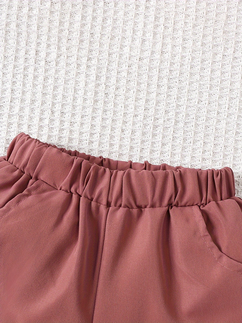 2pcs Infant & Toddler's Vertical Stripe Pattern Summer Outfit, Short Sleeve Shirt & Casual Shorts, Baby Boy's Clothes