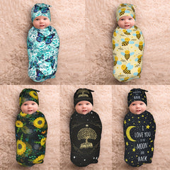 Butterfly Green Flower Newborn Swaddle Blanket Baby Swaddle Blankets Wrap Receiving Soft Stretchy Sack with Beanie Hat Sets Gift for Infant Boy Girl
