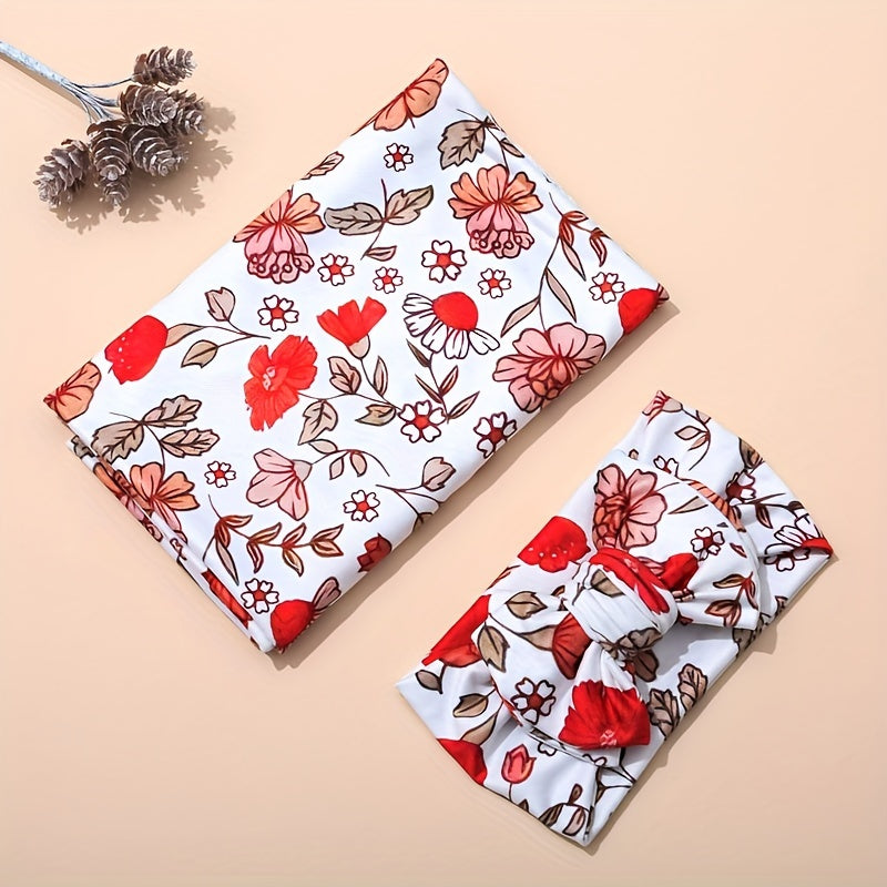 Swaddle Wrap And Headband 2pcs Set, Cute Swaddle Wrap