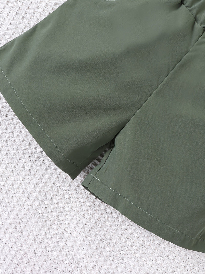 2pcs Infant & Toddler's Vertical Stripe Pattern Summer Outfit, Short Sleeve Shirt & Casual Shorts, Baby Boy's Clothes