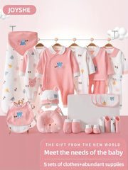 Baby Girl Clothes + Baby Items, Newborn Daily Necessities Complete Set, 0-3 Months, Total 27pcs, 5 Sets Of Clothes +Swaddle Blanket+ Hat + Bib + Hand And Foot Covers, Baby Fall Long Sleeve Suit, Baby Romper, Local Warehouse,