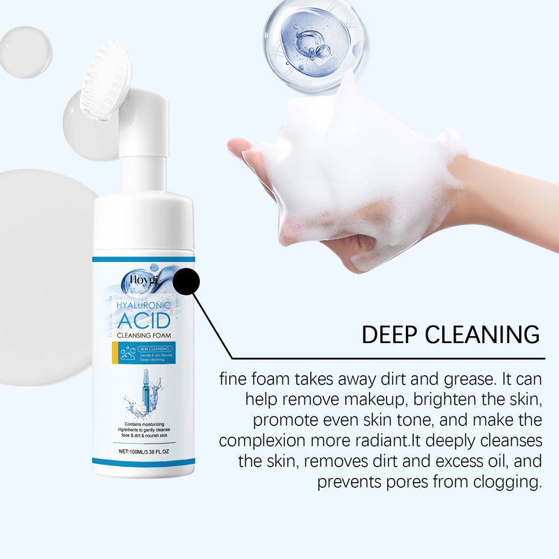 Hoygi Hyaluronic Acid Face Foam Cleaner Gentle Cleaning Skin Remove Pore Dirts Prevent Dryness Moisturize Face Skin Cleaner
