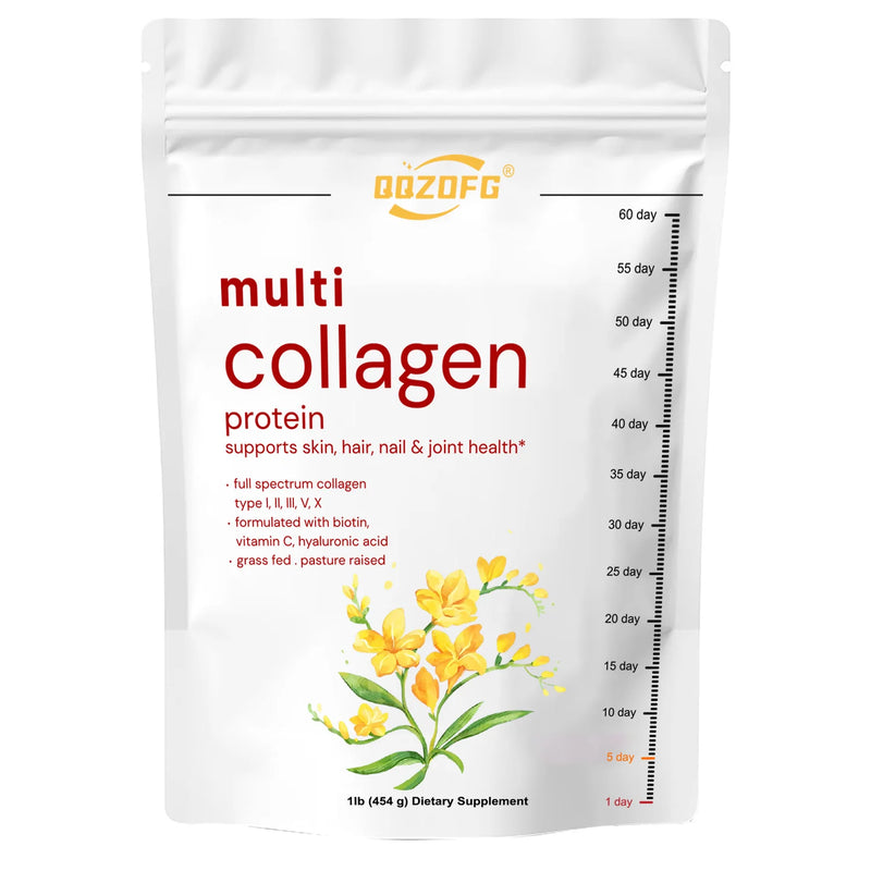 Multi-Collagen Protein Powder with Biotin, Vitamin C & Hyaluronic Acid – Supports Healthy Skin, Hair & Nails (1lb / 454g)