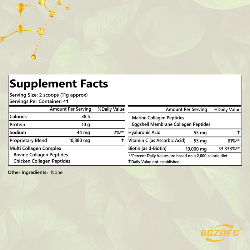 Multi-Collagen Protein Powder with Biotin, Vitamin C & Hyaluronic Acid – Supports Healthy Skin, Hair & Nails (1lb / 454g)