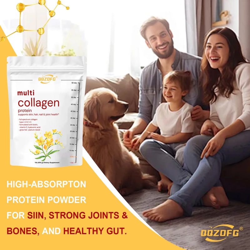 Multi-Collagen Protein Powder with Biotin, Vitamin C & Hyaluronic Acid – Supports Healthy Skin, Hair & Nails (1lb / 454g)