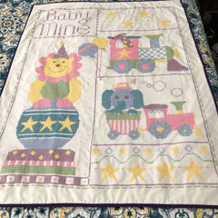 Quilt, Crib, Cross Stitched Train