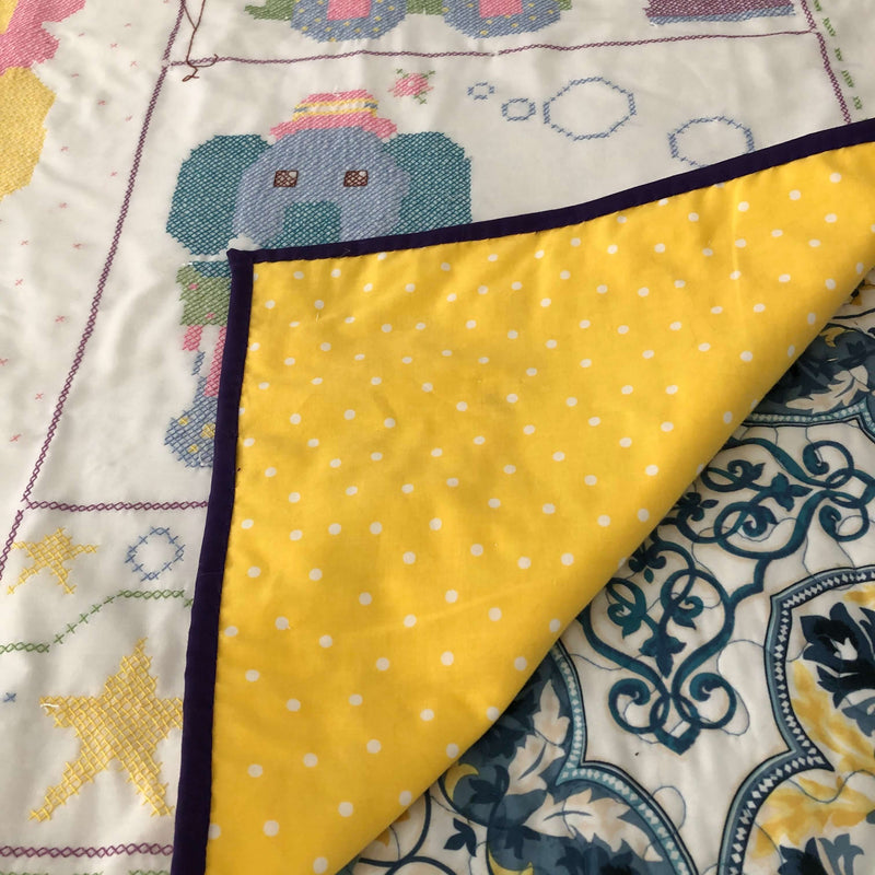 Quilt, Crib, Cross Stitched Train