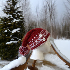 Toboggan, Slouchy, Fair Isle, Red/White