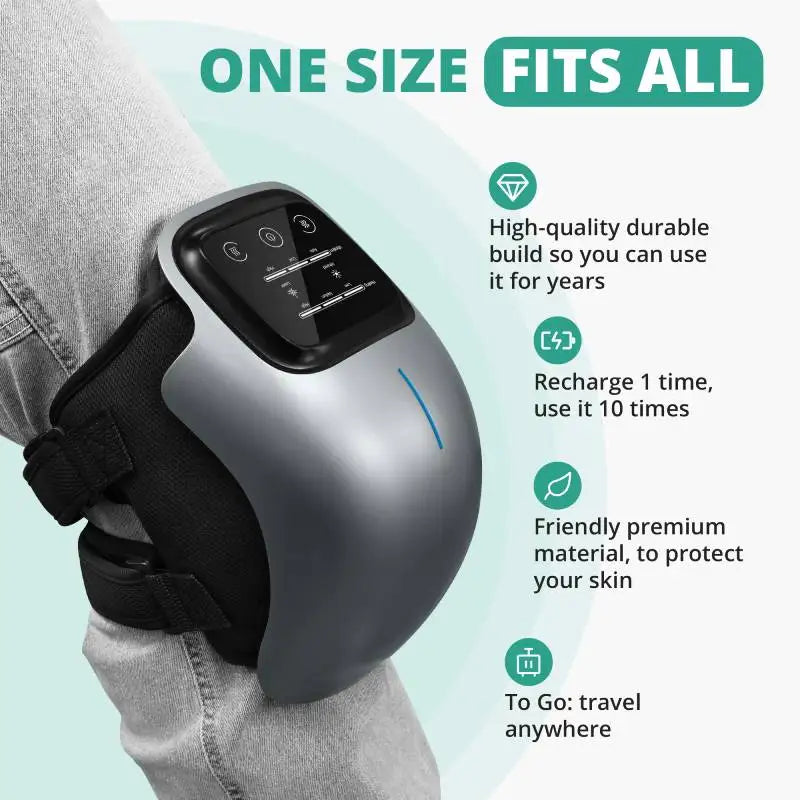 Cordless Knee Massager with Heat - 3 Heating Levels & 3 Vibration Modes for Arthritis Pain Relief, Adjustable Strap LED Display