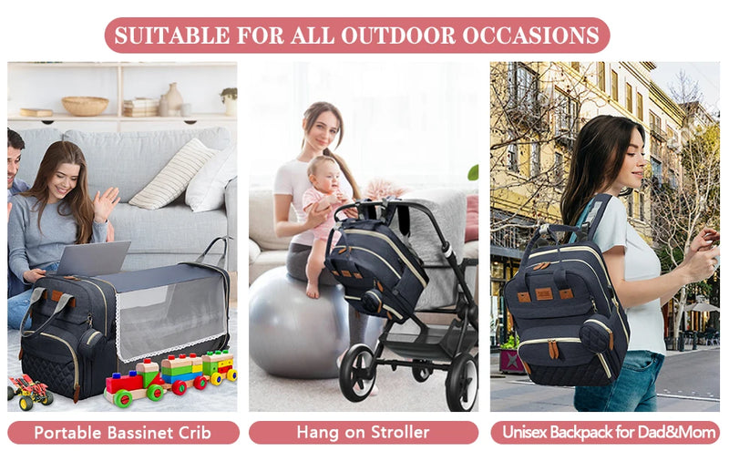 3 In 1 Diaper Bag Backpack Foldable Baby Bed